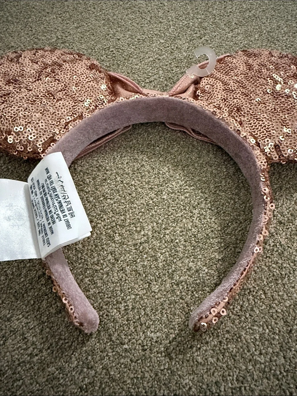 Disney Rose Gold Sequin Minnie Headband with Metallic Bow